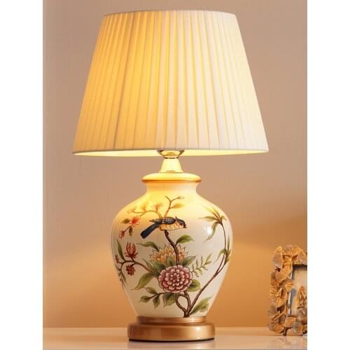 New Chinese Retro Idyllic Ceramic Table Lamp For Living Room Study Bedroom Bedside Lamp American Modern Decoration Night Light