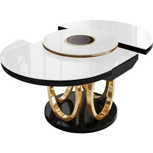 Dining table round tablel furniture with turntable telescopic rotating household dining table and chair combination