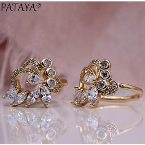 PATAYA New Women Hyperbole Wedding Rings 585 Rose Gold Water Drop White Natural Zircon Party Fashion Jewelry Horse Eye Fine Ring