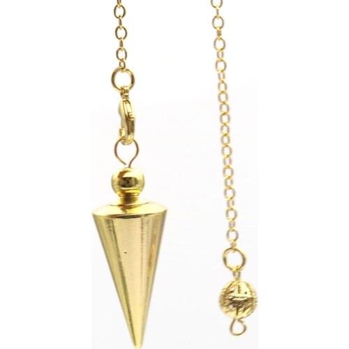 FYSL Light Yellow Gold Color Pyramid Pendulum for Dowsing Pendant with Metal Ball Chain Jewelry