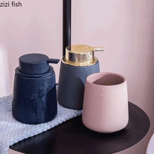 Simple Ceramic Portable Soap Dispenser Golden Press Pump Head Shampoo Bottle Mouthwash Cup Lotion Bottle Bathroom Accessories