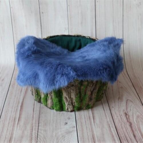 Fuzzy Newborn Fur Photography props Natural Furry Rabbit Fur Soft Blue Newborn Posing Fabric Baby Basket Suffer Baby Boy Props