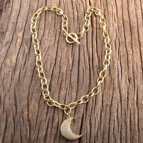 RH Fashion Bohemian Jewelry Links Chain Micro Zircon Pave Pendant Boho Necklace Gift