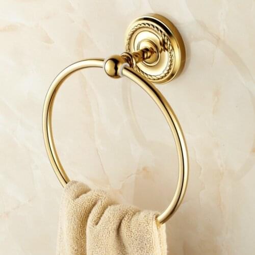 Luxury Gold Color Brass Bathroom Wall Mounted Towel Ring Holder Bathroom Accessories Bath Hardware Bathroom Fitting mba605