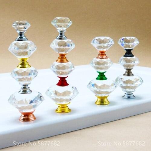 20/30/40mm Diamond Shape Crystal Glass Knobs and Handles Dresser Drawer Knobs Kitchen Cabinet Handles Furniture Handle Hardware