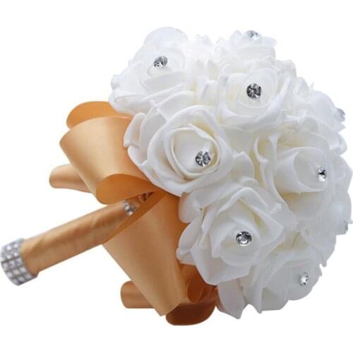 Cheapest Wedding bouquet PE Rose Bridesmaid Wedding Foam flowers Rose Bridal bouquet Ribbon Fake de noiva