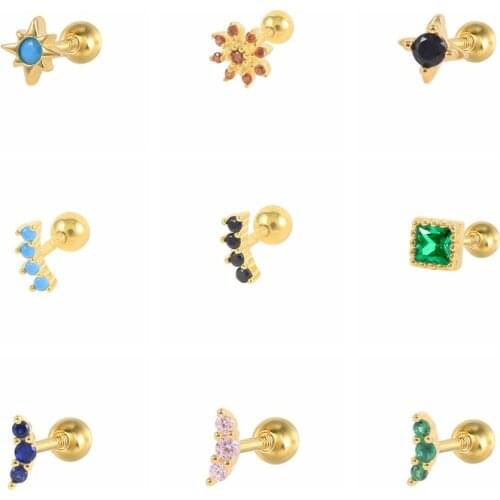 BOKAO 1pcs Plata 925 Silver Stud Earring Girl Moon gREEN Zircon Piercing Earrings for Woman 2021 Trend Jewelry Bijoux Femme cz