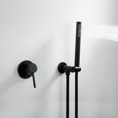 Solid Brass Matt Black Wall Mounted Shower Faucet Hot And Cold Bathroom Mixer Handheld head