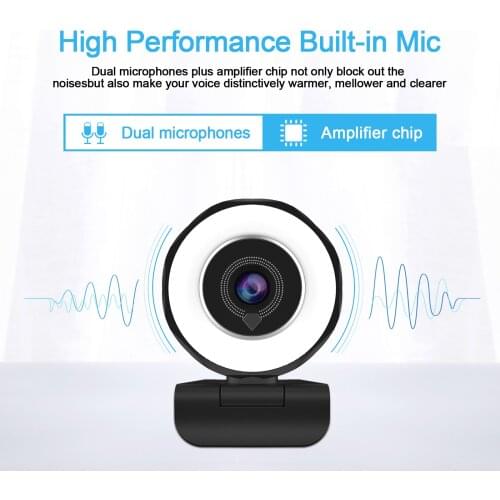 High Quality 4MP USB Video Chat Webcam Camera WebCam With Ring Light Microphone Driver PC Laptop For Living 2K Ring Light Black