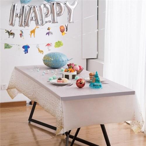 Waterproof Tablecloth with Golden Dot Decoration Rectangle Disposable Plastic Party Accessory for Banquet / Wedding / Birthday