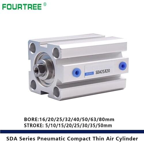 Air Cylinder SDA Series Pneumatic Compact Airtac Type 16 20 25 32 40 50 63 80mm Bore 5/10/15/20/25/30/35/40/45/50mm Stroke