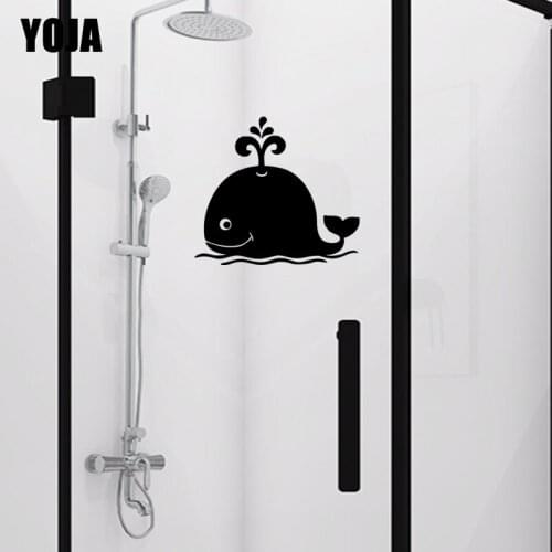 YOJA 24x26.4CM Childrens Room Decoration Cute Water Jet Whale Wall Sticker Bathroom Glass Decal G2-0509