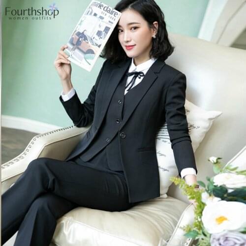 2021 New Office Lady Business Work Pants Blazer Set Women 2 Pieces Jacket Trousers Suit Autumn Uniform Plus Size Formal Workwear