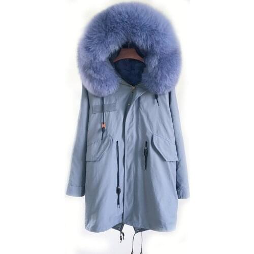 100% Natural Detachable Full Rabbit Fur Liner Women Winter Jacket Female 2019 New Korean Large Fur Collar Oversized Parka Coat