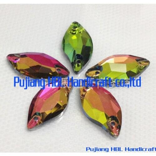 10x20mm 24pcs Rainboe Colour Leaf Shape Sewing Rhinestones Wedding Dresses Decorations
