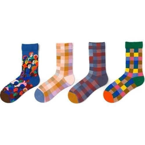 2 pairs influencer Literary Womens Socks Pick-up Internet celebrity Street Skateboard Retro cotton Jacquard Socks