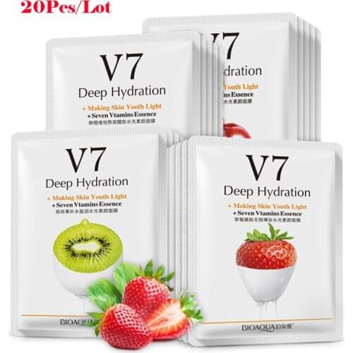 20Pcs V7 Face Mask Sets Vitamin C Skin Care Mask Kiwi Fruit Orange Fruit Extract Moisturizing Nourishing Beauty Face Care