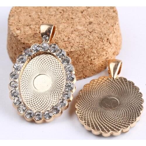 5pcs Crytal Rhinestone Cabochon Pendant Trays 18x25mm Cameo Base Setting Blanks Diy Jewelry Making Findings