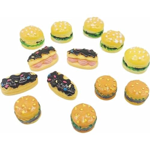 5 Pieces Hamburger Sandwich 18mm Flatback Resins Kawaii Cabochons Charms Embellishments