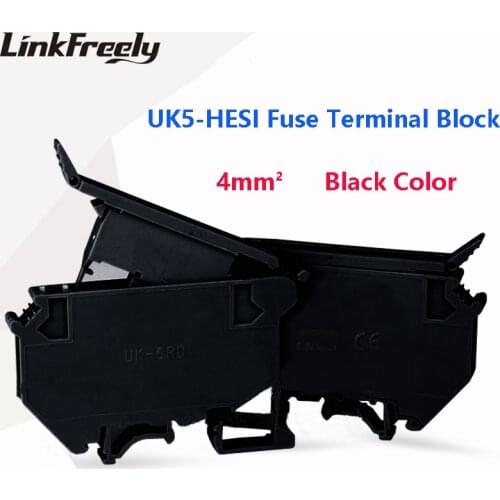 UK5-HESI 50pcs Black Wire Screw Fuse Terminal Connector UK1.5 UK2.5 UK3N UK6N UK10N UK16N UK5RD Faston Splice Crimp Terminal