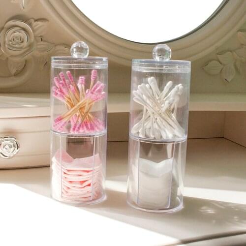 Acrylic Multifunctional Round Qtip Container Cosmetic Makeup Cotton Pad Organizer Makeup Desktop Tool Jewelry Case Container New
