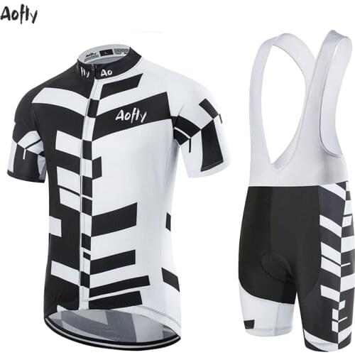 Aofly New Black and white plaid Short sleeve Cycling jersey pants suit men summer MTB pro BICYCLING shirts Maillot Culotte wear