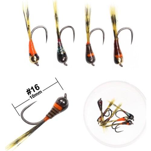 Bimoo 6PCS #16 Barbless Hook Perdigon Nymph Fly Fast Sinking Nymphing Fishing Fly Ice fishing Rig Fly for Trout Fly Fishing