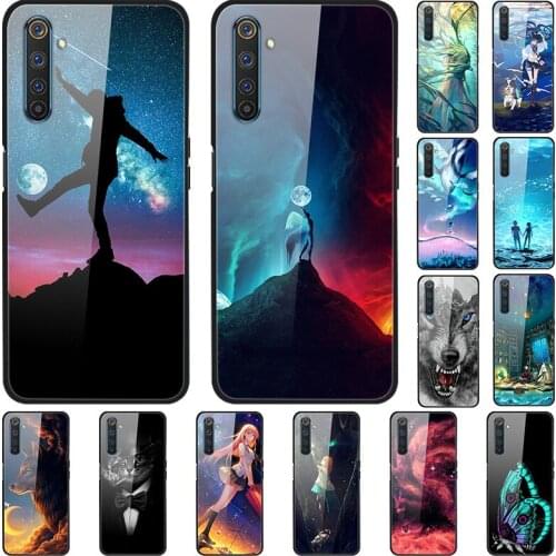 Case For Realme 6 and 6 Pro Back Phone Cover Black TPU Silicone Bumper With Tempered Glass