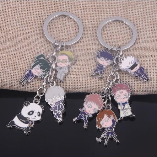Anime Jujutsu Kaisen Enamel Keychain Yuji Itadori Fushiguro Megumi Kugisaki Nobara Gojo Satoru Toge Inumaki Panda Figure Keyring