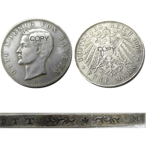 Germany Bavaria coin 5 mark silver 1906D Otto Silver Plated Copy Coins