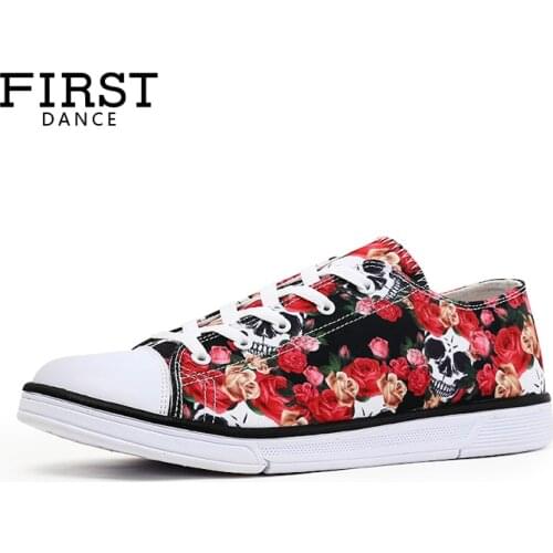 FIRST DANCE Floral Classic Canvas Shoes Men Casual Skeleton Shoes For Men Flats Fashion Breathable Flower Custom Shoes Spring