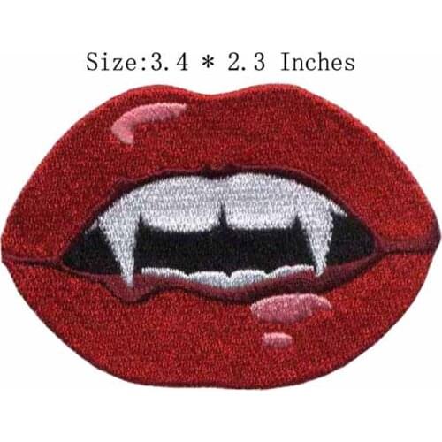 Red mouth patch 3.4"wide embroidery for Hallows' Day/red mouth/long teeth