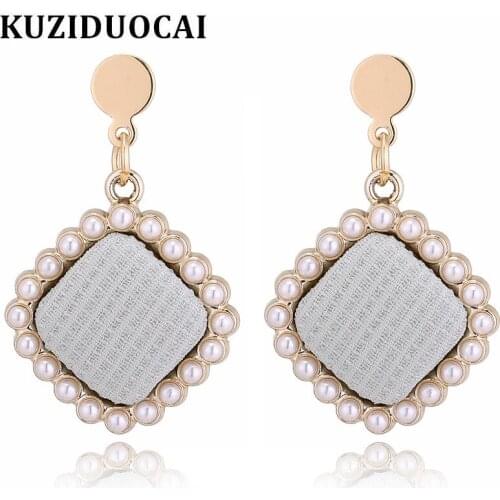 Kuziduocai 2018 New Fashion Fine Jewelry 4 Colors Copper Pearl Square Flannel Elegant Temperament Stud Earrings For Women E-1173