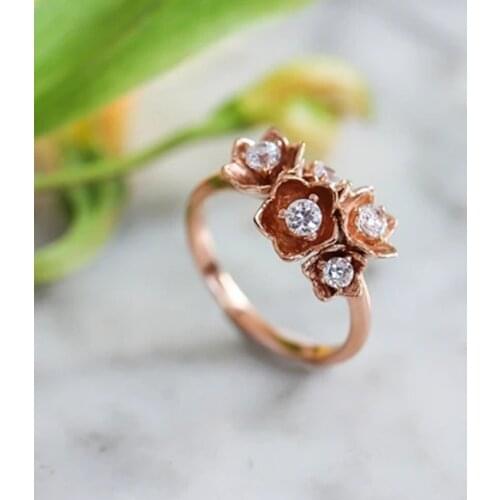 Best Selling New Exquisite Fashion Rose Flower Wedding Ring for Women, Rose Gold Ball Ring Valentines Day Gift