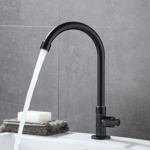 G1/2 Matte Black Basin Kitchen Faucets Single Lever Only Cold Faucet Deck Mounted Basin Sink Spray Spout Single Handle Tap