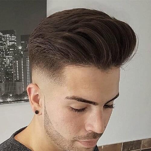 Mono Mens Toupee Human Remy Hair Replacement System Mono PU Natural Black Straight Toupee Wig With Natural Hairline