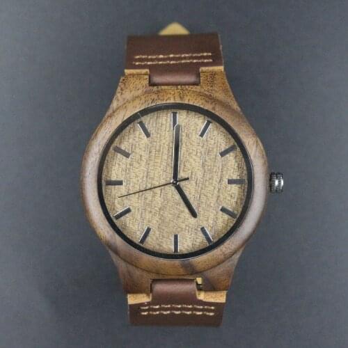 Walnut Wood Minimal Men Wristwatch Relogio Masculino Wristwear Leather wooden Watch