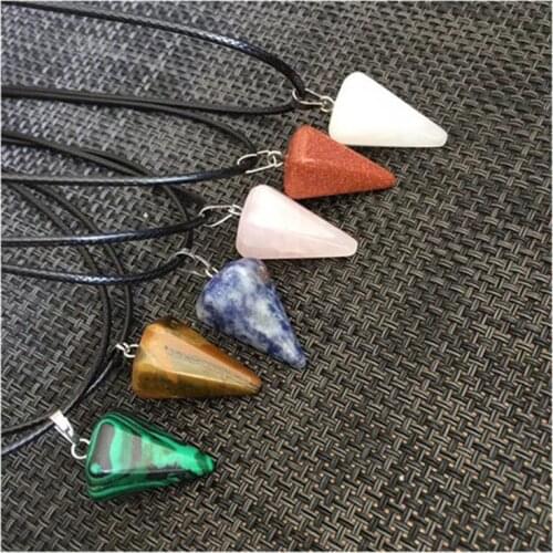 Natural Quartz Crystal Energy Healing Point Reiki Chakra Cut Gemstones Pendant Necklace Hanging Decor with Metal Chain1pc