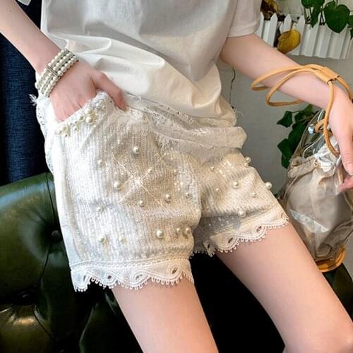 Newest Women Pearl Shorts 2021 Summer High Waist Fashion Shorts Street Punk Rivet Skinny Female Short