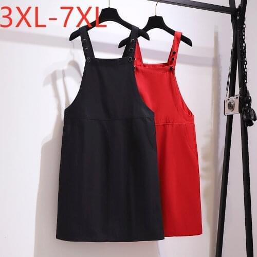 New 2021 ladies summer plus size mini dress for women large loose casual cotton black red suspender dress 3XL 4XL 5XL 6XL 7XL