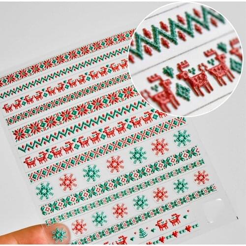 New 5D Engraved Nail Sticker Colorful Winter Christmas Sweater Snowflake Charm Desgin Empaistic Nail Slide Decals Z0374