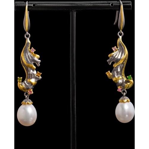 New Italian handmade S925 silver pearl earrings with long earrings