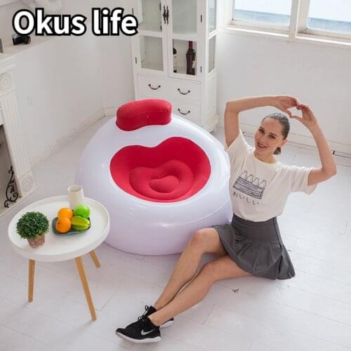 New Inflatable Couch Love Style Portable Recliner with Back Simple Leisure Flocking Sofa Chair, Gift of Air Pump