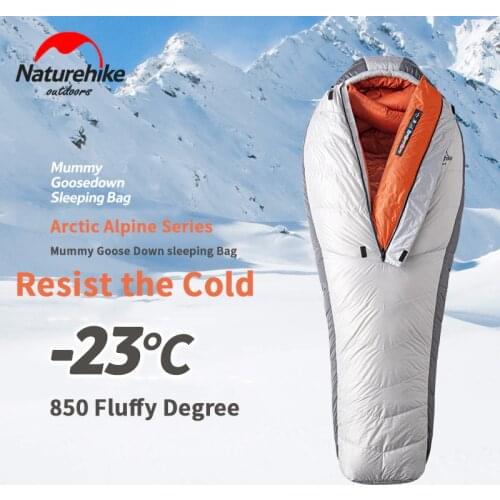 Naturehike New Winter Sleeping Bag Goose Down 1300g Filling Mummy -23℃ Thermal Sleeping Bags Camping Thickened Collar Warm