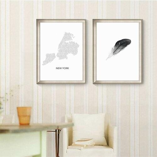 New York City Map Canvas Painting Black White Wall Art Feather Prints Wall Pictures for Living Room Home Decor Nordic Poster