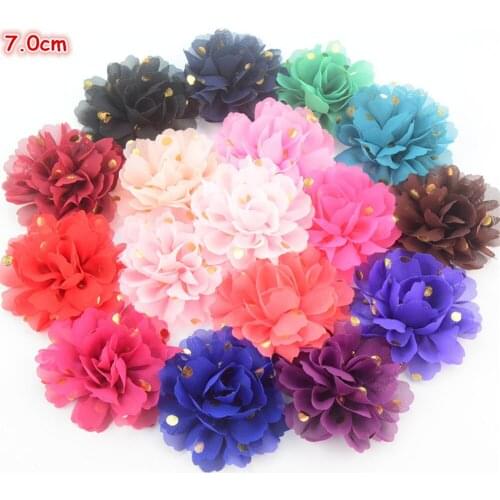 100pcs/lot 7.0cm Beautiful Gold Polka Dot Chiffon Flower Kids Headband Hairpin Accessessories Small Size 32 Colors U Pick TH227