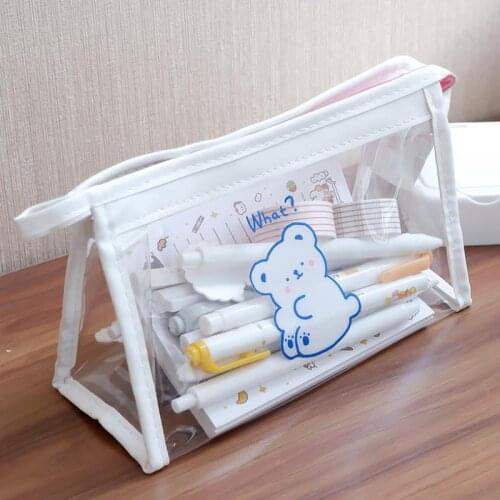 PVC Transparent Pencil Bag Simple Cute Bag Capacity Cosmetic Bag Lovely Stationery Case School Students Supply