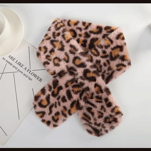 Leopard Plush Scarf Women Winter Warm Scarves Fashion Thicken Grass Scarves Rabbit Fur Collar Thickening Fur Snood foulard