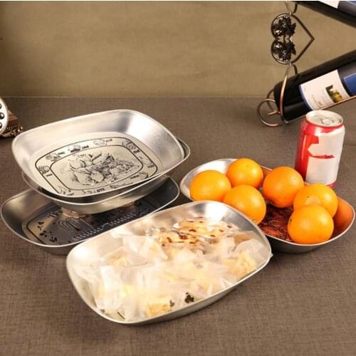 Retro Style House Letter Embossed Metal Plate Fruit Snack Food Storage Dish Tray