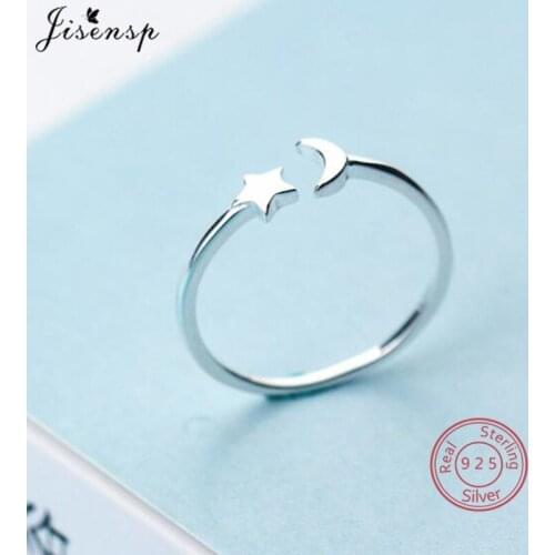 Real 925 Sterling Silver Moon Star Opening Rings Women Fashion Jewelry CZ Cocktail Engagement Ring Cute 2021 Gift
